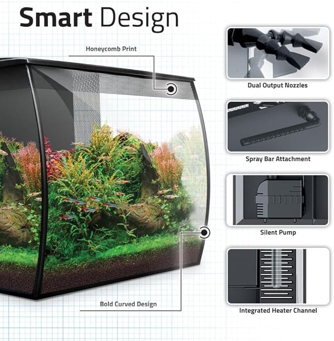 Fluval Flex 2.0 Aquarium Kit - Freshwater Fish Tank with Curved Glass - Includes 7500K LED Light, Lid and 3-Stage Filtration System (9 Gallon)