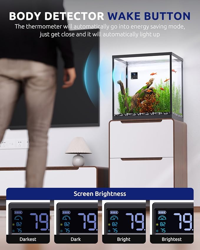 SEAOURA 2-in-1 Digital Aquarium Thermometer with Magnetic Cleaner, New Upgrade Aquarium Thermometer with Motion Sensor