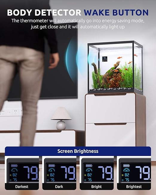 Aquarium Thermometer Digital with Motion Sensor for Glass Tank, Aquariums Temperature Gauge with Alarm, Fishtank Thermometer Calibrated LCD Display, Accurate to ±1℉, Suitable for Aquatic, Betta