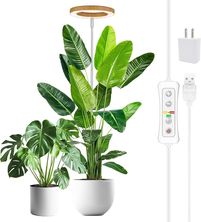 Plant Grow Light, LED Growing Light Full Spectrum for Indoor Plants,Aluminum Wood Grain Plant Lights,Height Adjustable, Automatic Timer, 5V Low Safe Voltage,Idea for Large Plant Light