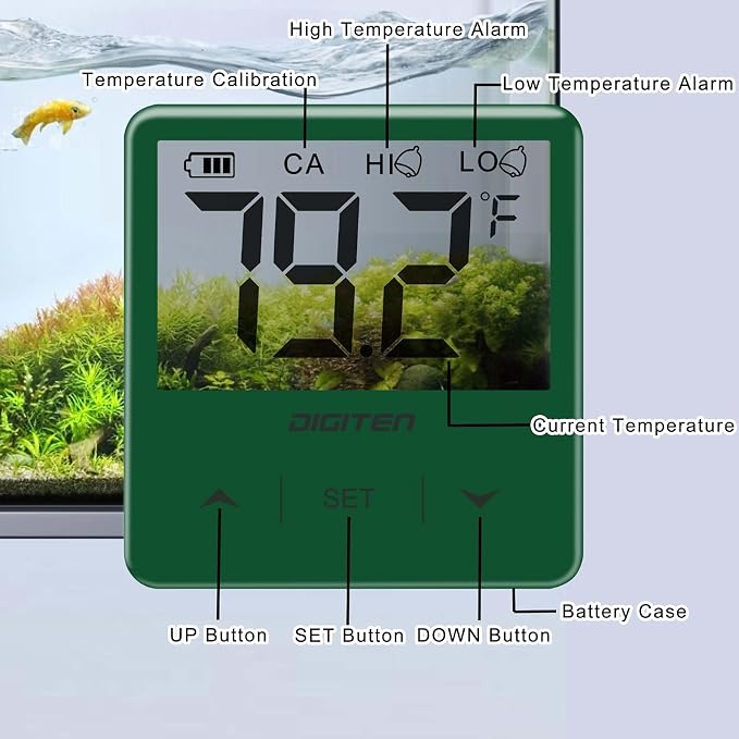 Aquarium Thermometer Digital Fish Tank Thermometer with Large LCD Display Stick On Water Terrarium Temperature Sensor Gauge for Reptiles Turtle Amphibians