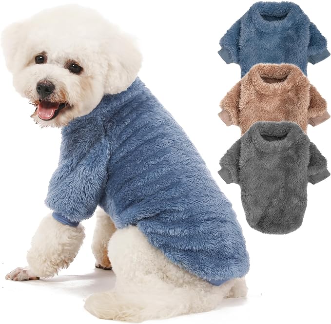 Dog Sweater, 3 Pack Dog Sweaters for Small Dogs, Dog Clothes for Small Dogs Girl Boy, Ultra Soft and Warm Puppy Sweater Dog Coat for Winter Christmas (XS, Blue+Lt Coffee+Dark Grey)