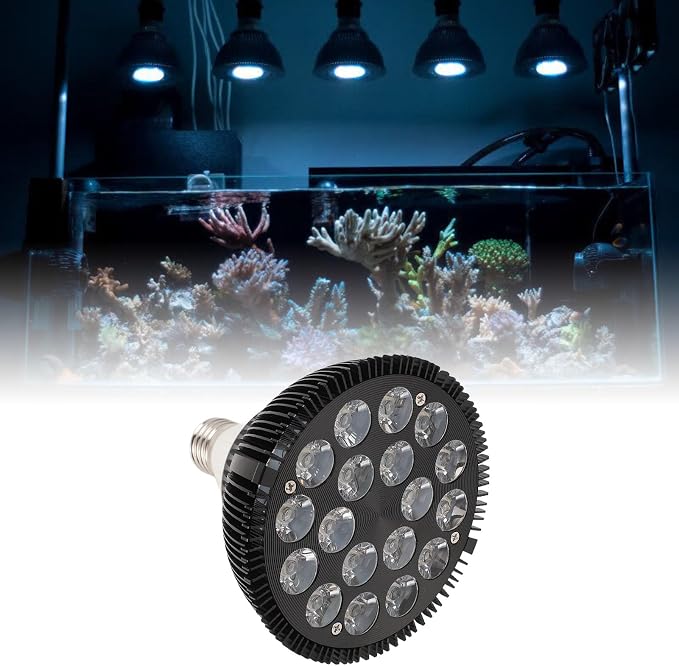 LED Aquarium Lights Bulb, 18W Saltwater Fish Light Full Spectrum Aquatic Plants Grow Lamp Refugium Light, 5 Colors LEDs Reef Lights for Marine Turtle Habitat