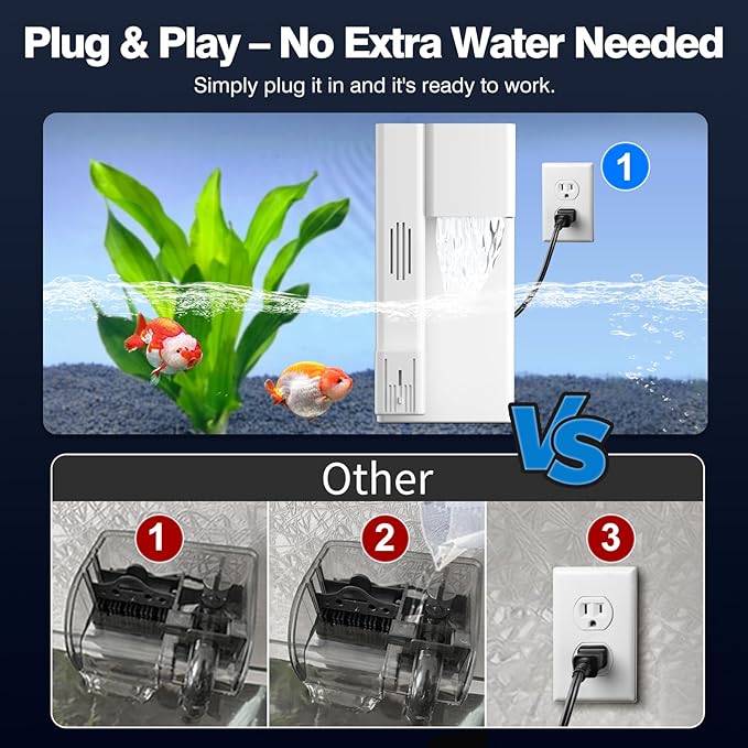 Hang On Back Aquarium Filter for 15 Gallons Fish Tanks, 4-Stage Multi-Stage Filtration with Surface Skimmer, Ultra Quiet HOB Power Waterfall Filter for Freshwater