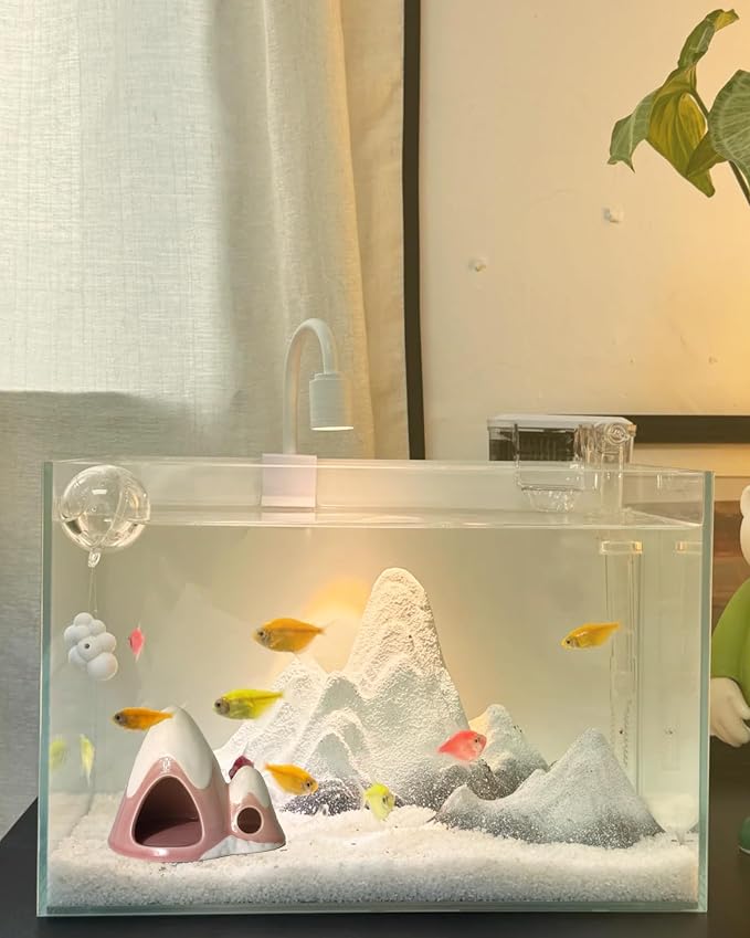 Cute Pink Aquarium Decor Ceramic Mountain Betta Fish Tank Cave | Smooth-Surface Safe for Fish Hiding & Breeding, Easy-Clean, No Assembly, for Play & Rest,Fits 3.5-5 Gallon Fish Tanks