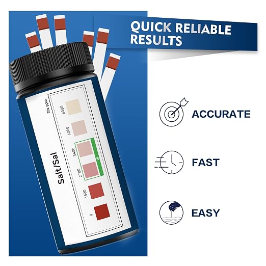 Saltwater Pool Test Strips,0-8000 ppm,Salt Test Strips Kit | for Sodium Chloride Swimming Pool and Spa Test Strips-Quick and Accurate Results