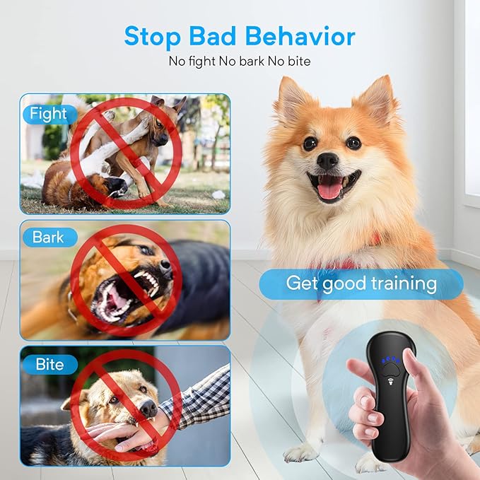New Anti Barking Device, Dog Barking Control Devices,Rechargeable Ultrasonic Dog Bark Deterrent up to 16.4 Ft Effective Control Range Safe for Human & Dogs Portable Indoor & Outdoor(Black)
