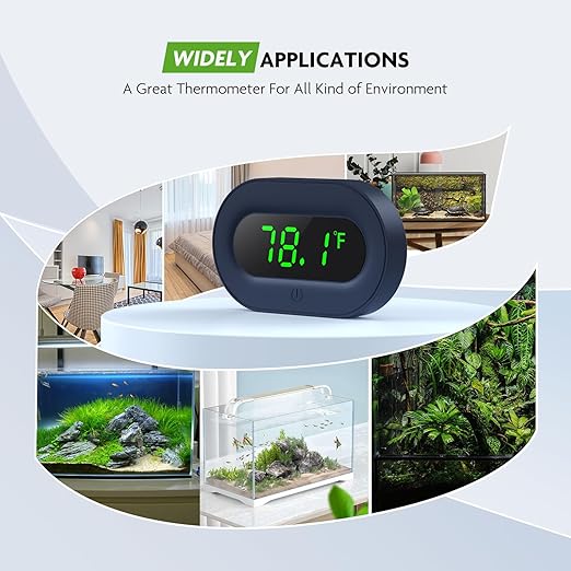 PAIZOO Aquarium Thermometer Digital, LED Display Fish Tank Thermometer Stick On Highly Accurate to ±0.9℉, Wireless Temperature Measurement for Fish, Betta, Aquatic, Replaceable Battery