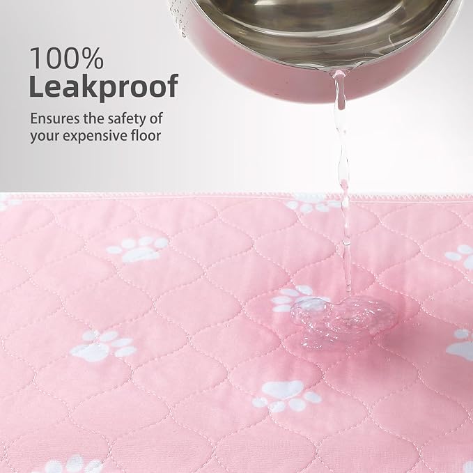 PUPTECK Washable Pee Pads for Dogs - Waterproof Reusable Puppy Potty Training Pads Whelping Mat - Fast Absorption Non-Slip Pet Food Feeding Mat (Pink, 36x41 Inch (Pack of 2))