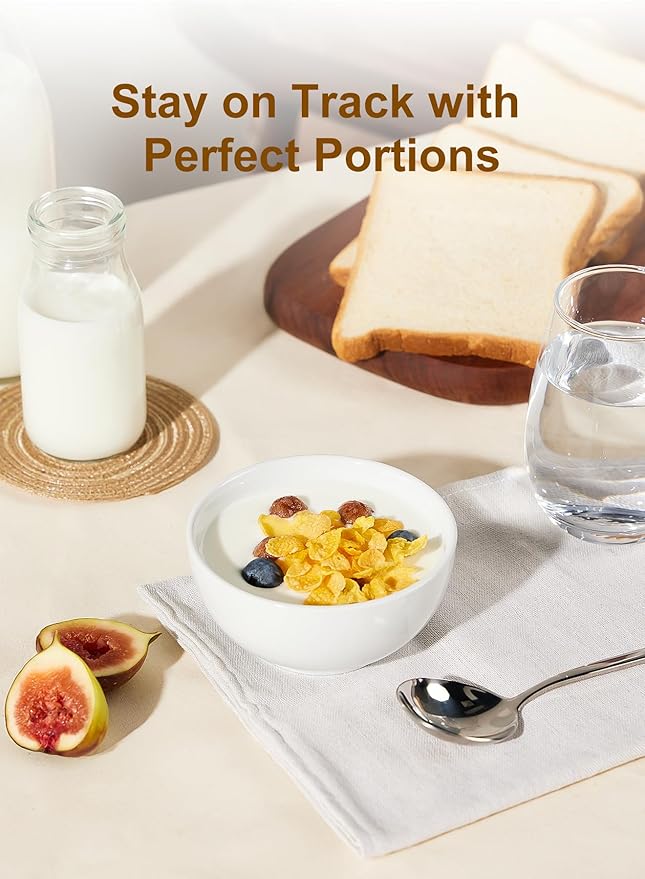 Small Bowls Set, White Ceramic Bowls of 6, 10 oz Porcelain Bowl for Kitchen Dessert Rice Side Dish Snack Soup Fruits Cereal Ice Cream, Microwave Dishwasher Freezer Oven Safe Easy Clean Stackable