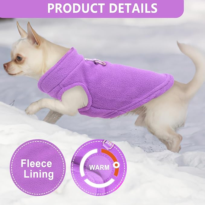 2 Pieces Fleece Dog Clothes Vest Winter Warm Dog Sweaters for Small Medium Dogs Male Female Fall Pullover Puppy Clothes with D-Ring Soft Puppy Sweater (Rose,Purple, Large)