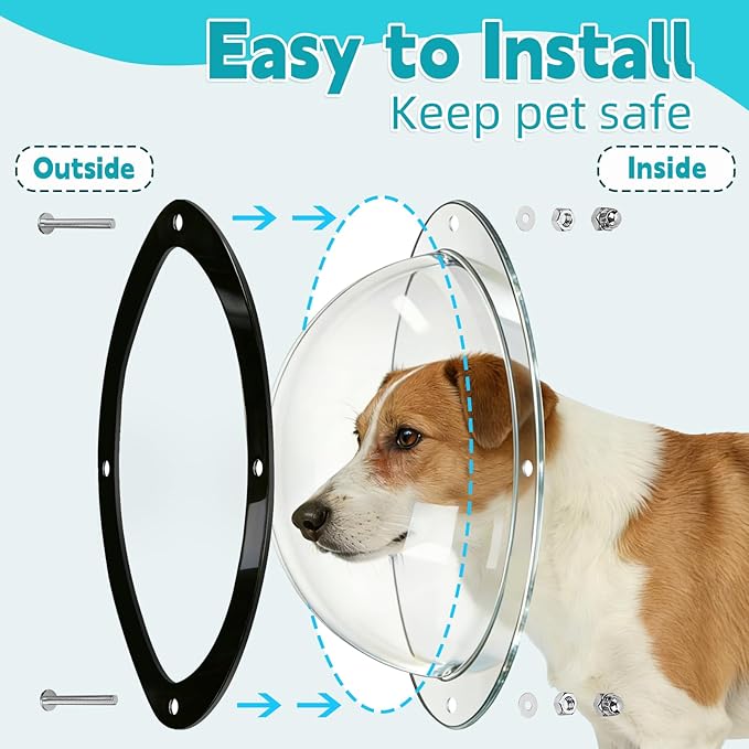 Nexboraque 2 Pack Dog Fence Window, Plastic Pet Dome Clear View Pet Peek Window for Dog, Cat, Horse, Pet Supply, 12.4 x 4.9 Inch