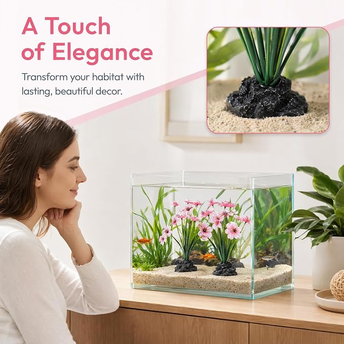 GALPADA Aquarium Plants Plastic for Freshwater Fish Tank Display, 8.26 Inch | Beautiful Artificial Ornaments, Excellent Betta Bowl Accessories, Sturdy Desktop Decorations, Grand Reptile Habitat Additions