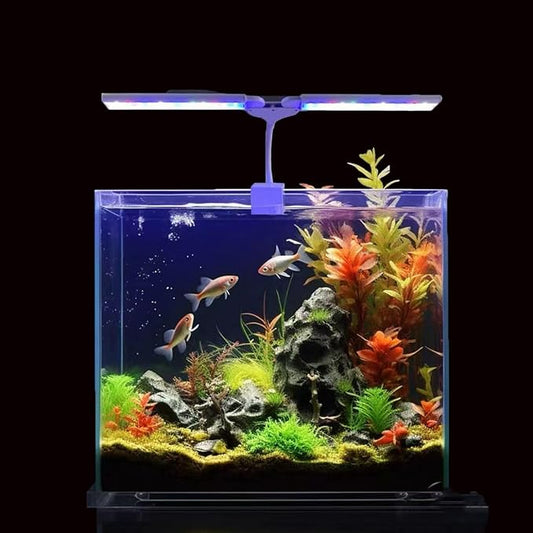 Aquarium Light Clip on Fish Tank Light Full Spectrum Plants Lights with Timer Auto On Off, 3 Colors Mode, 360° Adjustable 2 Light Bar, Aquarium Lamp Suitable for 8-14 Inch Fish Tank
