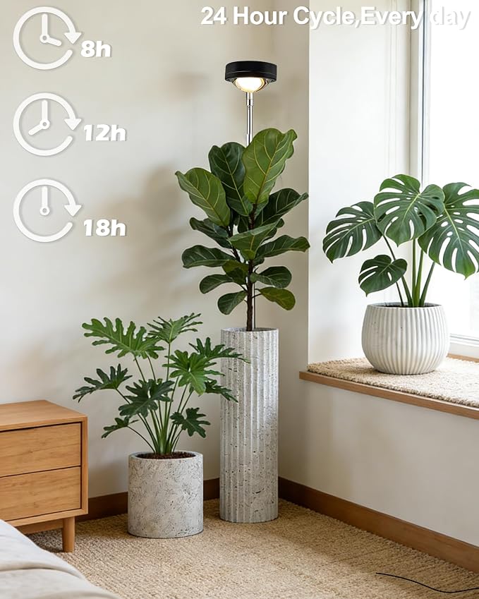 Plant Grow Light, LED Growing Light Full Spectrum for Indoor Plants,Black Magnifying Glass Plant Lights,Height Adjustable, Automatic Timer, 5V Low Safe Voltage,Idea for Large