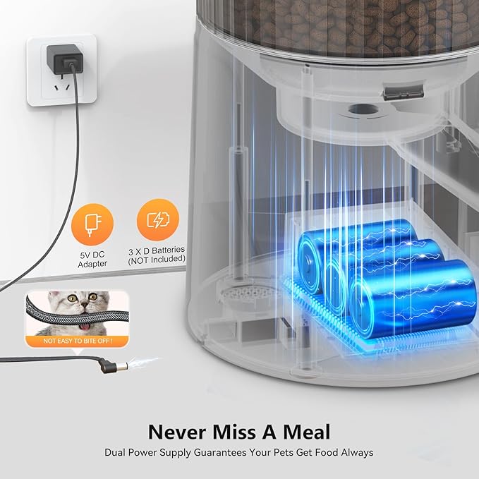 PETULTRA Automatic Cat Feeder: 4L Timed Cats Food Dispenser Programmable 1-6 Meal for Cat and Small Medium Dog- Auto Pet Feeder Easy to Set Up Dual Power Supply with Desiccant Bag| Detachable Washable
