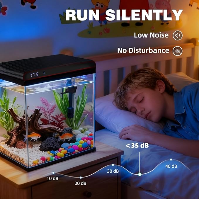 Coospider 5 Gallon Glass Fish Tank, Aquarium Starter Kit, Aquarium Kit with Quiet Filter Pump, 3-Color LED Lights, Simpel Self-Cleaning, Temp Monitoring for Fish, Shrimp, Family Kids Gift Ideas