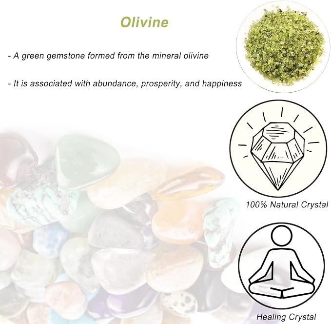 Erliway Olivine Crystal Chips Bulk for Vase Filler Craft, 0.5 lb 3-5 mm | Natural Crushed Crystal Stone for Spell Jar, Aquarium Gravel, Reiki Healing Meditation, Jewelry Making, Resin Art, Home Décor