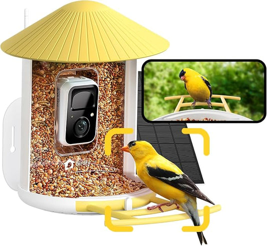 NETVUE by Birdfy Smart Bird Feeder with Camera – AI Identifies Birds Species 2MP Night Vision & App Alerts, 2.4Ghz Wi-Fi Connect IP65 Weatherproof Bird Camera-Gift for Backyard BirdWatchers, Yellow