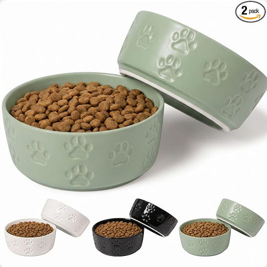 Ceramic Dog Bowl Set of 2 with Anti-Skid Base - 5" Wide x 2" Tall Ceramic Dog Bowls for Small Dogs - 2 Cup Capacity Food and Water Bowls for Dogs - Rubber Bottom Pet Bowl Set of 2 for Small Pets