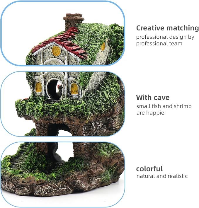 relaqcc Aquarium Decor Hideaway Cave, Betta Fish Tank House Accessories for Amphibians, Goldfish, Shrimp, Conch