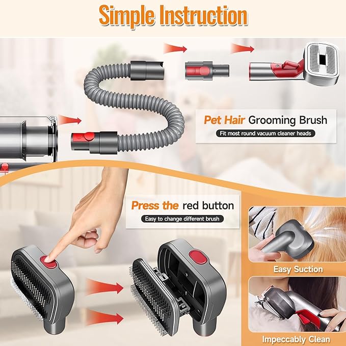 Pet Grooming Kit Dog Hair Vacuum Attachment for Dyson V7 V8 V10 V11 V15， Pet Hairs Parts Head Replacement，Effective Grooming & Cleaning， Hair Grooming Tools for Dog and Cat， 6 Pack