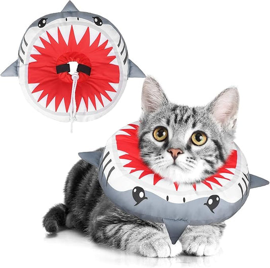 BEAUTYZOO Cat Cone Collar Soft, Cat Donut Recovery Collar after Surgery to Stop Licking, Kitten E Collars Neck Pillow Cone for Cats, Adjustable Elizabeth Pet Collars for Puppy Small Dogs, Grey Shark S