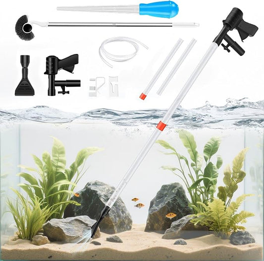FISORAS Aquarium Gravel Cleaner with Waste Remover Dropper & Cleaning Brush | Suitable for Betta Fish Tank Water Changer, Wash Sand
