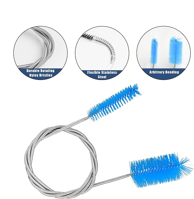 12Pcs Glass Tube Pipe Cleaners Brush Kit,Long Nylon Straw Brush | for Glass Funnel and Bottle,17-inch Long Handle,8.2-in Different Diameters Brushes,35-in Flexible Double-Ended Hose Tool