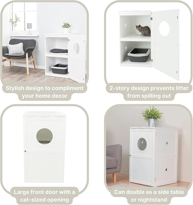 Trixie 2 Story Furniture Litter Box Enclosure (White), Hidden Litter Box for Cats, Double Layer, Big Front Door for Easy Cleaning, Large Hole for Easy Entry, Use as Side Table or Nightstand