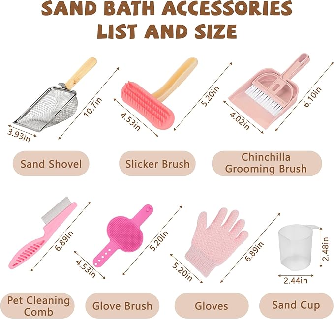 Extra Large Chinchilla Sand Bath Container Kit, Plastic Chinchilla Dust Bath House with Wash and Care Accessories, Dust Bathtub for Hamster Hedgehog Guinea Pig and Other Small Animals