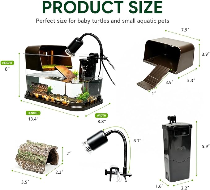 Turtle Tank Starter Kit, Durable PC Turtle Aquarium Kit with Basking Platform & Dimmable Heat Lamp, Baby Aquatic Turtle Tank with Filter, Complete Turtle Habitat Kit for Beginners