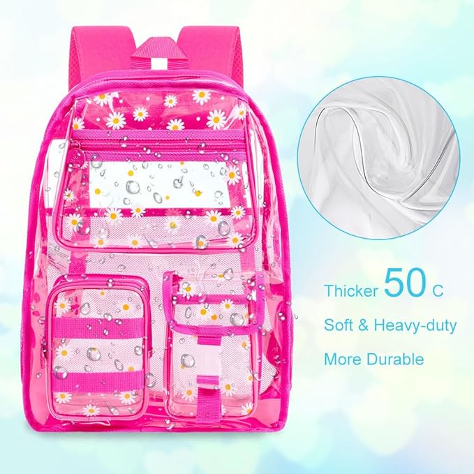 CCJPX 3Pcs Clear Backpack for Girls, School Transparent Bookbag, Heavy Duty See Through Backpacks for Teens Elementary