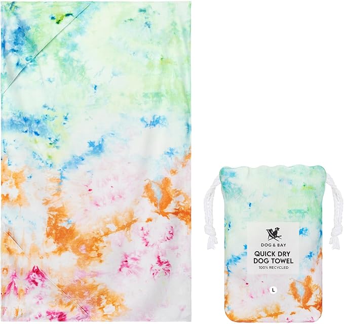 Dock & Bay Pet Towel - Super Absorbent & Quick Drying Dog Towels with Bag - 100% Recycled - Sunset Splash, Large (120x70cm, 47x27)
