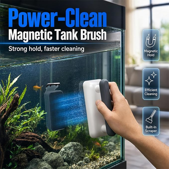 AOYEBO Aquarium Glass Cleaner Magnetic Algae Scraper Double-Sided Brush