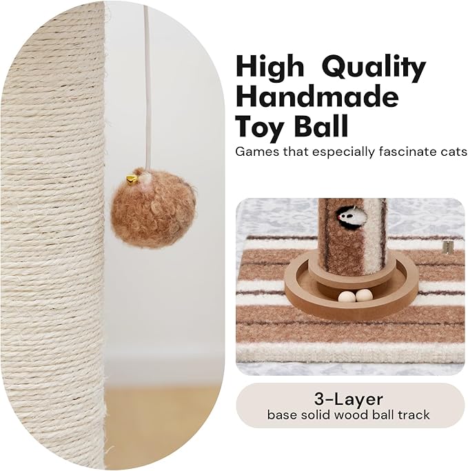 Woochpet 34inches Tall Cat Scratching Post with Cat Ball Track Toy Heavy Duty and Thicker Large Diameter Natural Sisal Cat Scratcher Post for Large Cats and Small Cats Protect Your Furniture