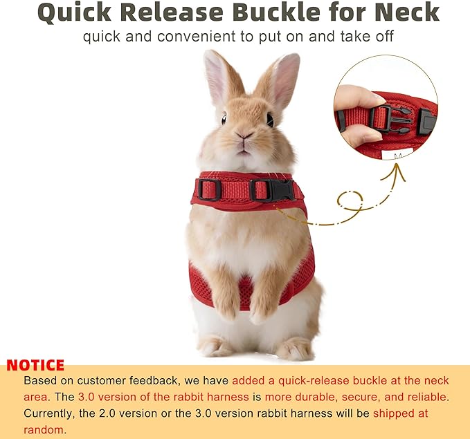 AIITLE Christmas Bunny Harness and Leash Set with Cute Bow, Soft Breathable Mesh Vest Harness for Rabbits Kitten Ferret Small Pig Puppy Walking Supplies Red M