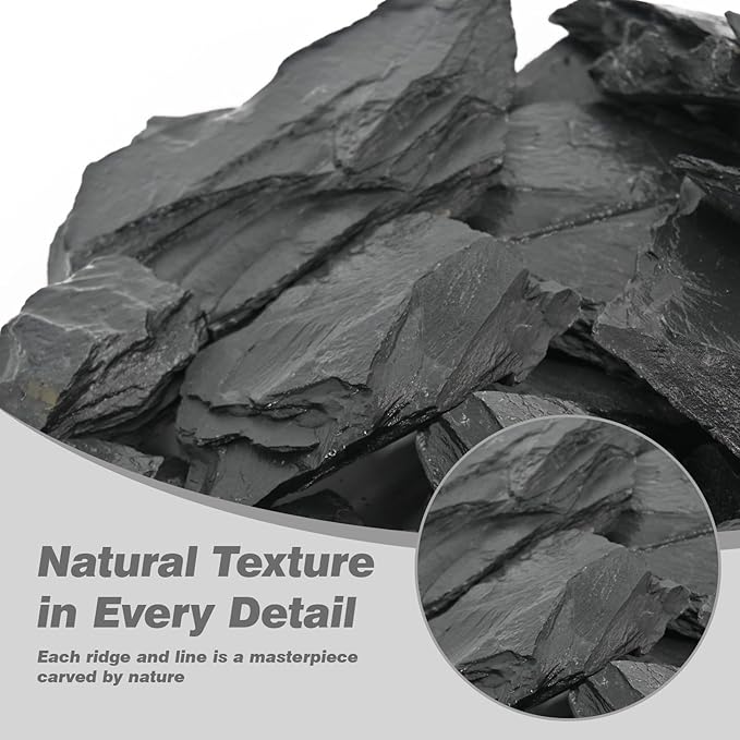 Unocho Aquarium Rocks 5lb Natural Slate Stone for Aquascaping Reptile Basking Platforms Terrariums Vivariums Paludariums Bonsai Miniature Fairy Gardens(2-4 inches)