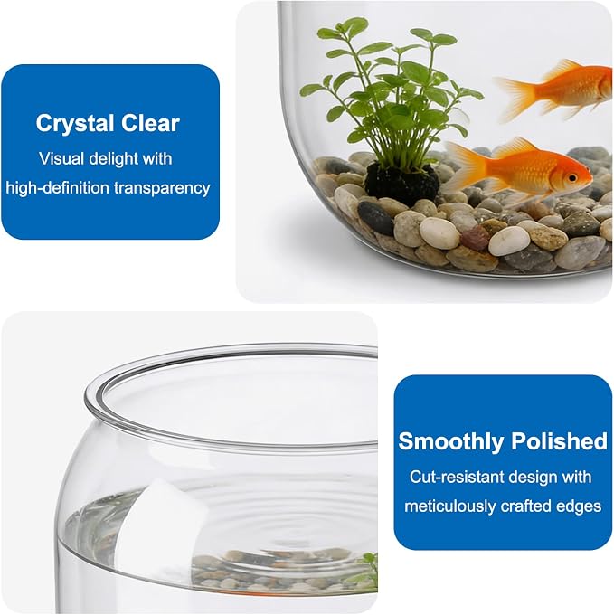 Mini Plastic Fish Bowl, 80 Oz Decorative Small Fishbowl, Round Plastic Fish Tank, Unbreakable Aquarium Fish-Bowls for Party Decorations, Centerpiece Vases, Hydroponic Planter and Home Decorations