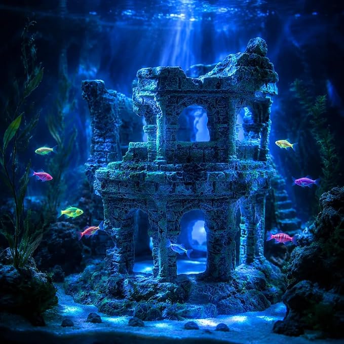Antique Roman Column Ruins European Castle Aquarium Hideout & Fish Tank Decor: Roman Ruins & Aquarium Decor, Greek Aquarium Decor, Centerpiece, Hand Painted Decor, Cave Rocks (Roman Column Round)