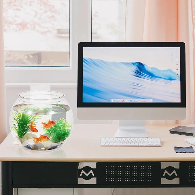 IMIKEYA 1 Gallon Plastic Fish Bowl - Small Round Clear Fish Tank for Home Office Desktop Aquarium