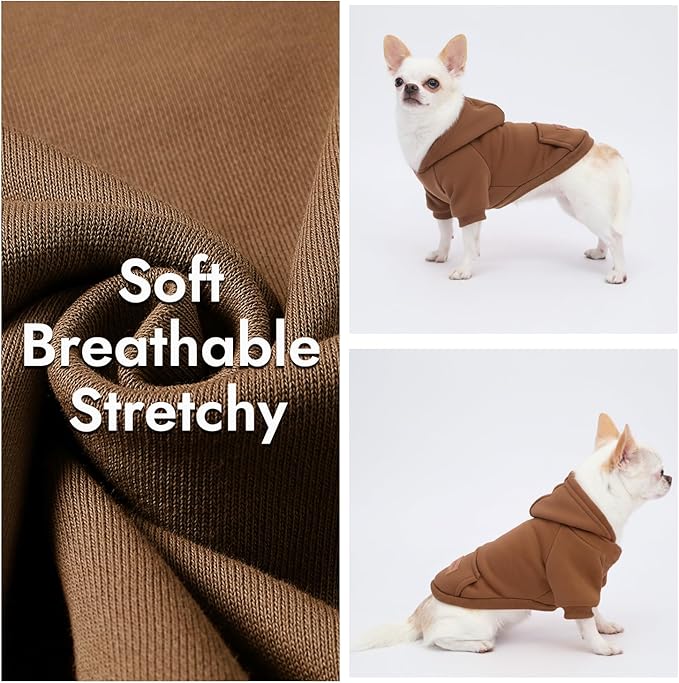 2 Pack Dog Hoodie Warm Hood Dog Sweater Cold Weather Small Dogs Sweatshirt Comfort Pet Clothes for Small Medium Dogs with Pockets (Coffee, S (Back: 9.45",Chest: 14.9", 3.5-5.8lbs))
