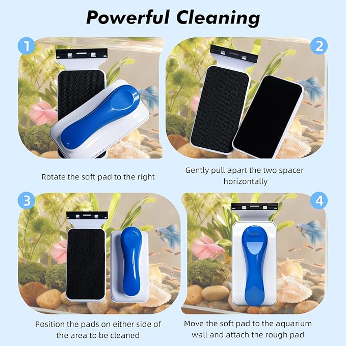 Rise Torrent Aquarium Magnetic Glass Cleaner, Fish Tank Algae Scraper Brush Cleaning Tool for 1/4"-1/2" Thickness Glass, Floating Scrubber Brush Cleaner for Acrylic, 1 Detachable Scraper, Large