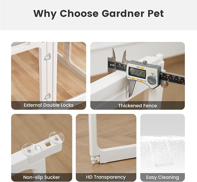 Clear Acrylic Dog Playpen - 33.4 x 33.4 Inch, 24" H 8 Planes Transparent Dog Fence Indoor, Sturdy Pet Pen for Puppy/Small Dog/Rabbit/Pig, Easy Assemble & Cleaning Plastic Whelping Box Enclosure, White