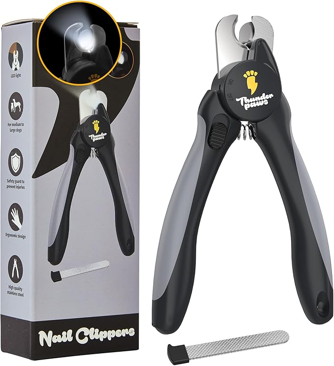 LED Dog Nail Clippers with Light, Trimmers with Protective Guard, Quick Sensor, Safety Lock and Nail File - Suitable for Large and Small Dogs & Cats (Grey, LED)