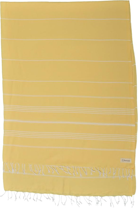 Bersuse Towels Anatolia XL Beach Blanket Throw Blanket Turkish Towel 100% Cotton Extra-Large Quick-Dry Lightweight Premium Peshtemal Towel - 61x82 Inches, Yellow (Set of 6)