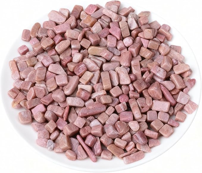 Erliway 100g Natural Rhodochrosite Crystal Chips 7-9mm Tumbled Stones | Small Crushed Crystal Stone, Polished Crystals Chips for Fish Tank, Healing Tumbled Rocks for Reiki Jewelry Making Home Décor