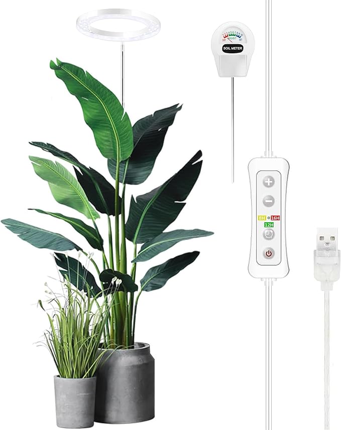 LED Growing Light, Full Spectrum for Indoor Plants, Paired with a Soil Tester,Height Adjustable, Automatic Timer, Low Safe Voltage, Ideal for Large Plants