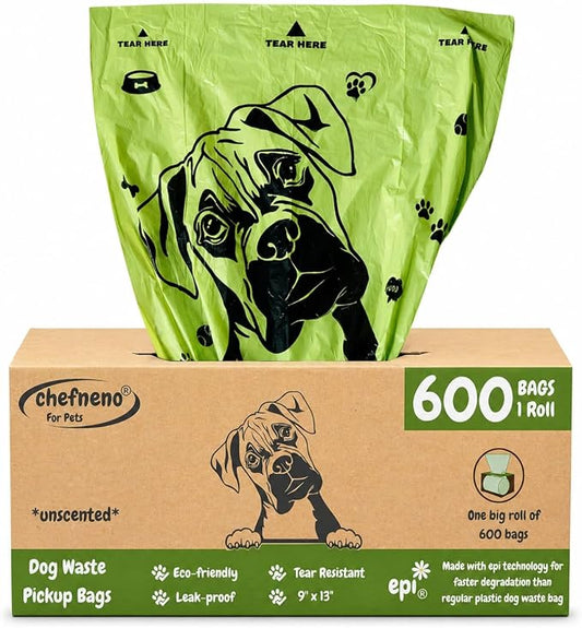 Dog Poop Biodegradable Bags One Biig Roll (600 ct.) Eco-friendly Doggy Poop Bags Pet Waste Pickup Bag Degradable Cat Waste Disposal Bags (1 Roll, 600 Bags)