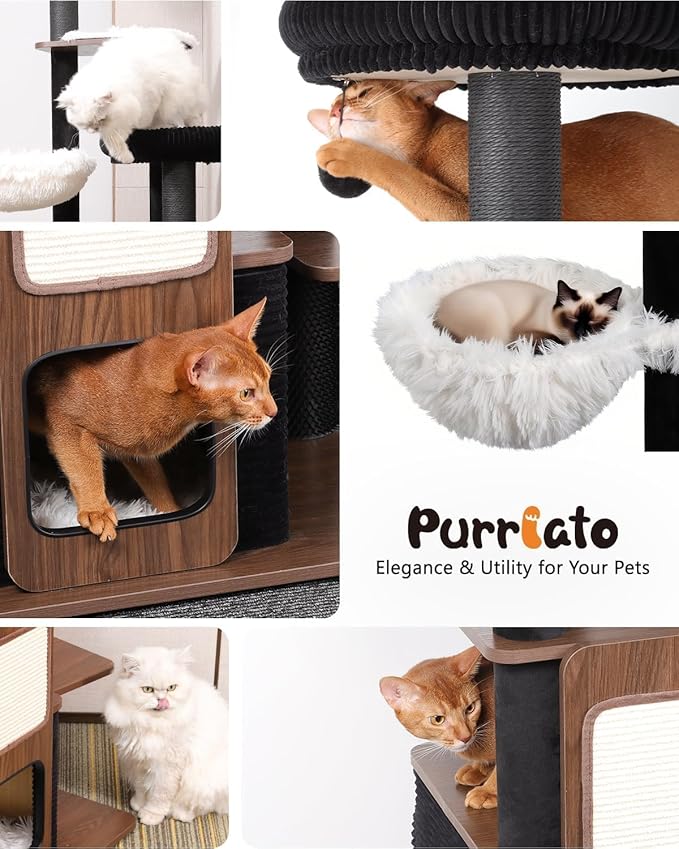 63" Modern Cat Tree Tower for Indoor Cats, Heavy Duty Cat Trees for Large Cat, Adult Maine Coon Cat Tree Tower with Scratching Post, Extra Large Top Perch, Cat Condos (Black)